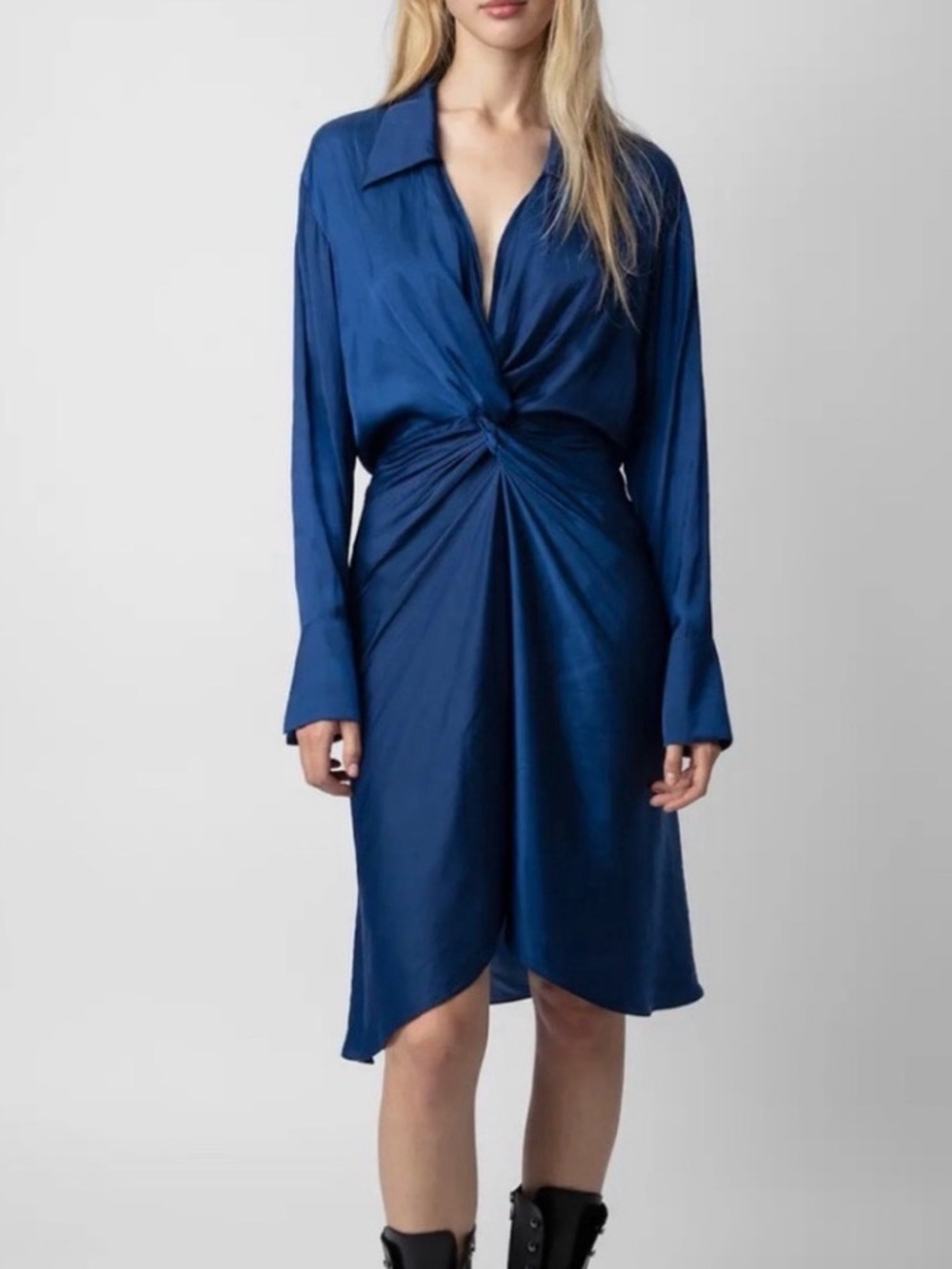 Zadig & Voltaire Deep Blue Long-Sleeve Knot Dress